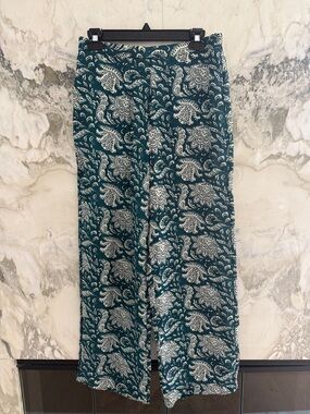 Hannah Teal Floral Silk wide leg pants